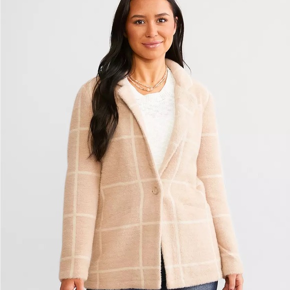 💎EUC💎 Z SUPPLY Anna Eyelash Plaid Blazer One Button Saddle Windowpane - Picture 5 of 9